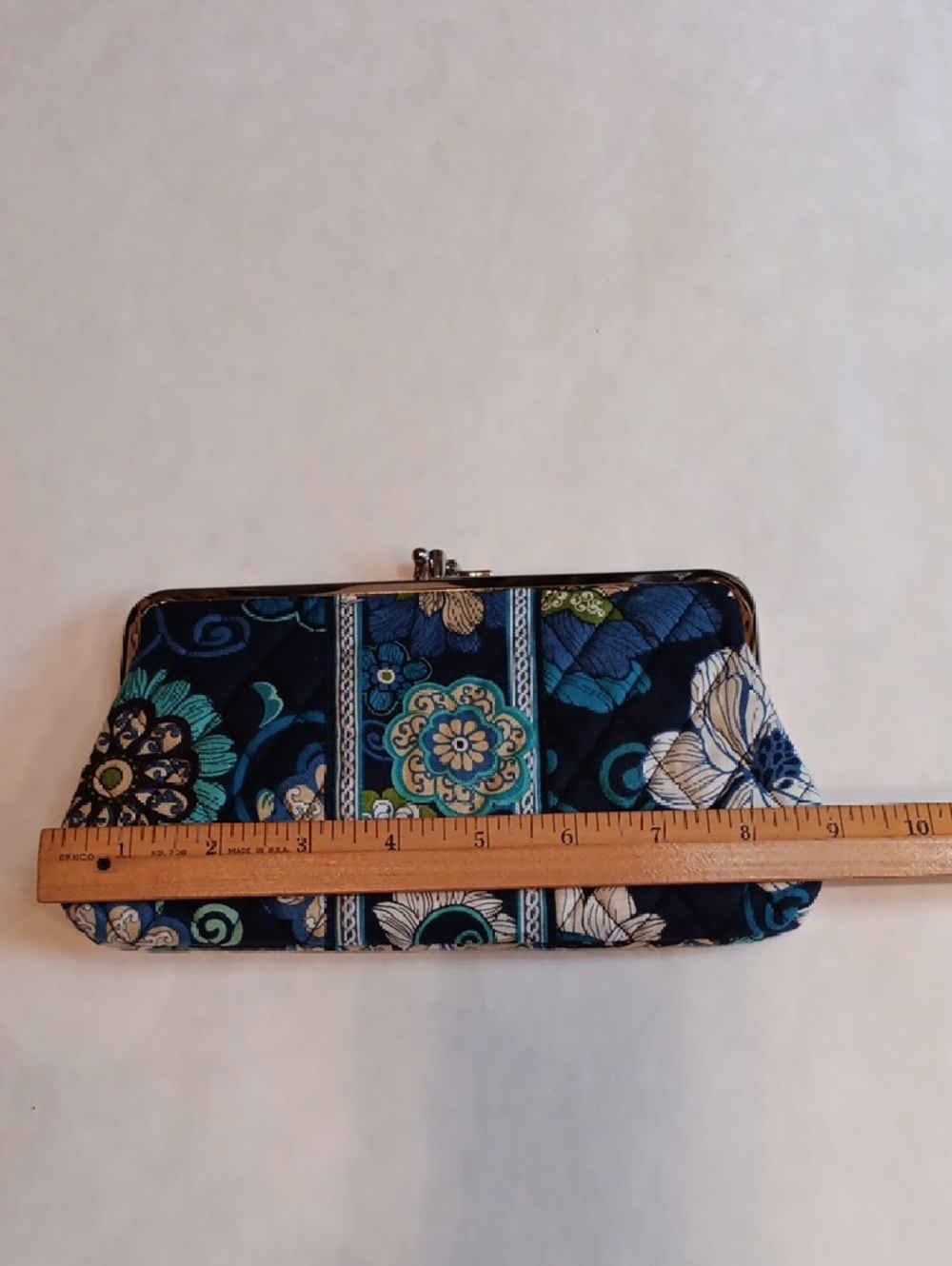 Vera Bradley Navy Teal Cream Floral Quilted Clutch - Picture 5 of 6